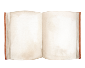 Watercolor illustration book isolated on white background. Open book brown colors. Vintage old textbooks watercolor hand drawn. Blank pages for inserting text