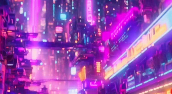 3d view of technological cyberpunk city in psychedelic