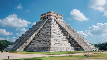 Fototapeta na wymiar Ancient pyramid built by the Maya in Yucatan, Mexico.