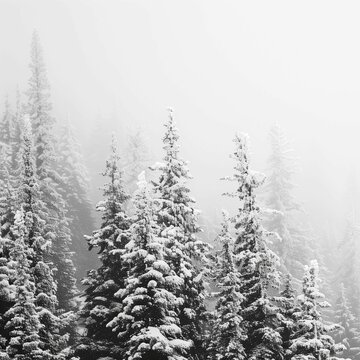 forest winter landscape in minimalist style in gray and white shades.