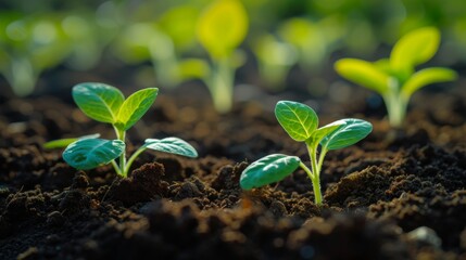 Young Plant Seedlings Growing in Fertile Soil