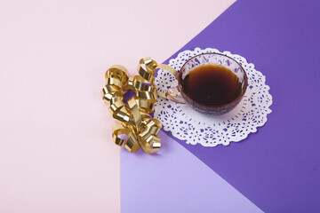 gold curled ribbon and coffee vintage