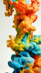 Chromatic Elegance: Studio Images Showcase Colorful Ink Movement in Water on White