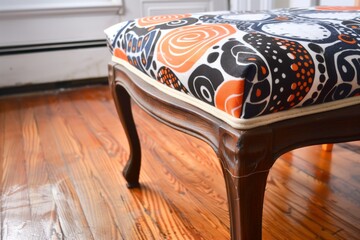 reupholstering a vintage ottoman with bold fabric - obrazy, fototapety, plakaty
