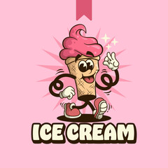 Ice Cream Vintage Cartoon Mascot Logo