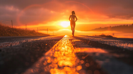Woman jogging on the street in the morning - obrazy, fototapety, plakaty