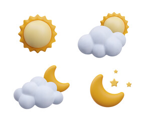 Color icons for clear and cloudy weather day and night