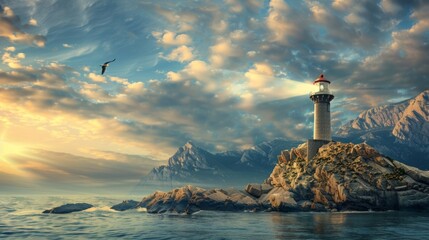 Lighthouse Standing in Ocean, outdoor