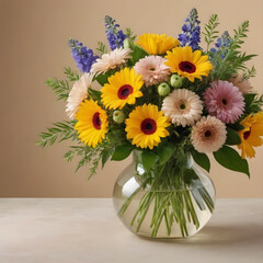 a beautiful gorgeous bouquet of flowers in a vase. the copy space. text space
