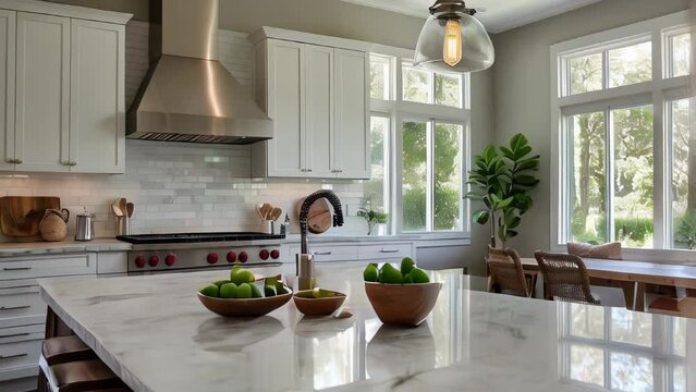 Bright modern kitchen with white cabinets