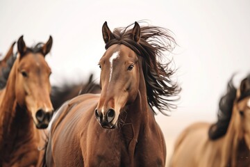 horses manes flowing as they run against the wind - obrazy, fototapety, plakaty