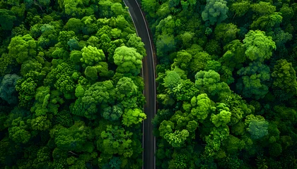 Foto op Plexiglas Flat road through healthy rain forest, showcasing the green environment and nature ecosystem for save earth. © NE97
