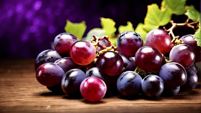 Lush purple grapes with vibrant green leaves