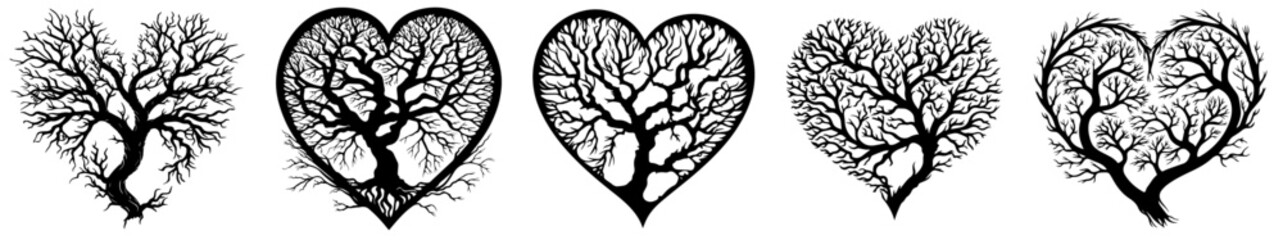 Heart-shaped Trees vector illustration silhouette laser cutting black and white shape