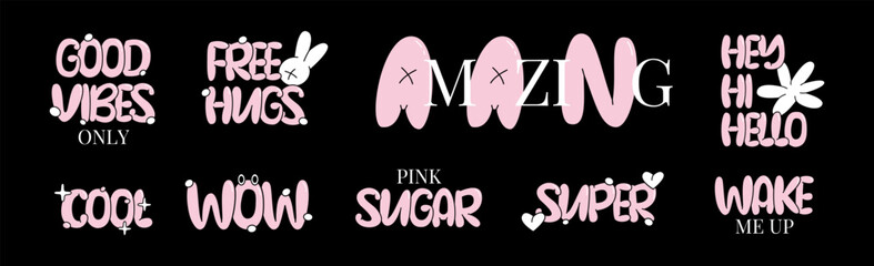 Stylish set of phrases in y2k style