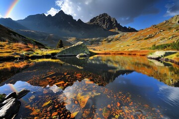 Obraz premium Fantastic autumn sunset of Hintersee lake and mountain