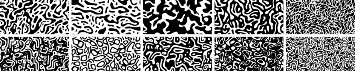 line doodle seamless pattern set, minimalist style art, modern abstract design vector illustration silhouette laser cutting black and white shape