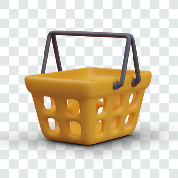 Empty yellow shopping cart with black handles. Shopping accessory, basket