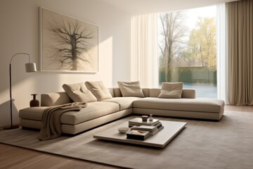 interior of a fashionable bright living room with a large corner sofa