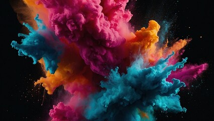 Fototapeta na wymiar Colorful abstract background with burst of multicolor paint. Holi festival of colors celebration header design concept. Atristic wallpaper with clouds of colored smoke.