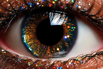 close view of woman's eye with decorative art makeup on her face - 768612734