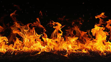 Fire flames on black background. Generative Ai - obrazy, fototapety, plakaty