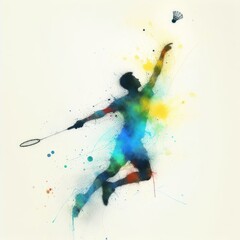 badminton player in watercolor paint illustration with Generative AI.