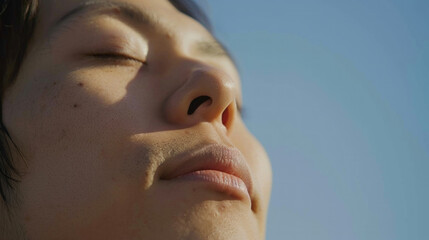 A close-up shot of a person with their eyes shut, showing the peacefulness of their expression