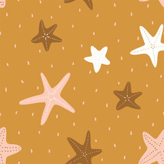 Vector starfishes seamless pattern design for fashion baby cloths. Sea seamless texture for fabric. Underwater design.