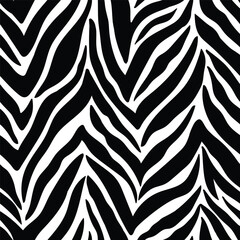 Abstract striped seamless pattern  simulating zebra skin. Black and white zoo endless texture in pink colors. Monochrome vector illustration for fabric design. 