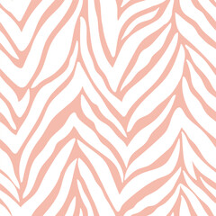 Abstract striped seamless pattern  simulating zebra skin. Zoo endless texture in pink colors. Vector illustration for fabric design.