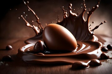 Dark chocolate easter egg splash, tasty easter egg background