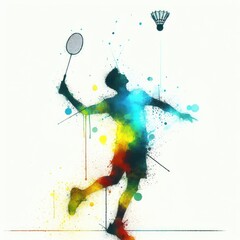 badminton player in watercolor paint illustration with Generative AI.