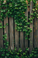 Fototapeta na wymiar Wooden Fence Covered in Green Ivy