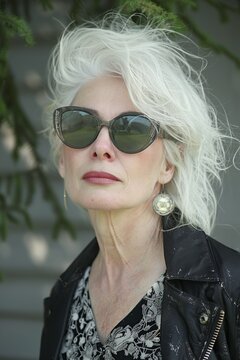 Woman With White Hair and Sunglasses