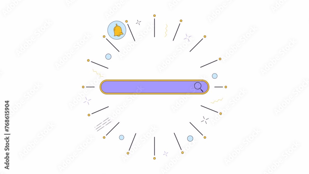 Poster search bar with ring in sparkling frame line 2d object animation. loading results flat color cartoon