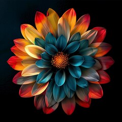 Colorful Flower Blooming Against Black Background