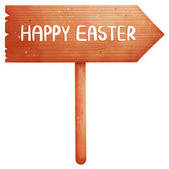 Watercolor Happy Easter Wooden Sign Illustration Isolated on Transparent Background