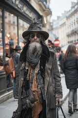 Man With Long Beard Wearing Hat and Holding Cane