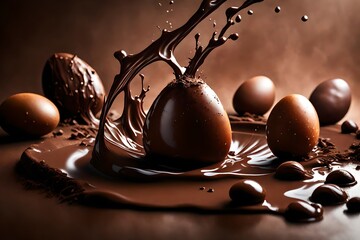 Dark chocolate easter egg splash, tasty easter egg background