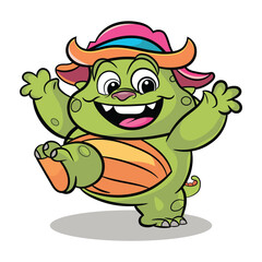 Vector fat monster with colorful cartoon characters
