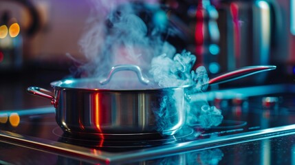 Induction cookers use magnetic fields to create heat directly in cookware, making them efficient and precise. - obrazy, fototapety, plakaty