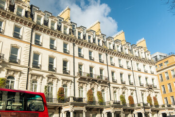LONDON- Row of tall upmarket residential buildings in Knightsbridge, London