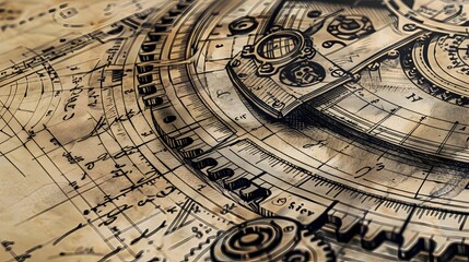Fototapeta na wymiar Victorian Stargazing Intricate Ancient Map Details Complex Celestial Paths and Hidden Steampunk Gear Systems