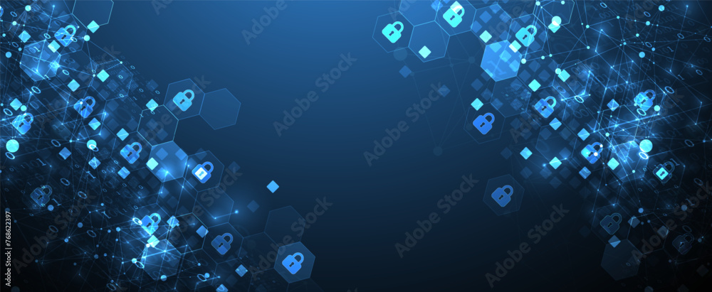 Aufkleber Technological background with isometric ornament. Digital security, information protection. Lock icons in the middle of the hexagon.
