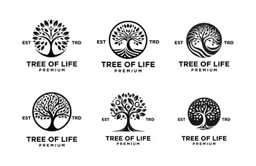 Obraz premium black tree of life icon logo on white background