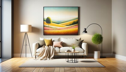 3D Interior Design of Wall Art in a Modern and Cozy Living Space