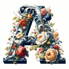 Ornate Watercolor Painting Letter 'A' with a Baroque Style Design