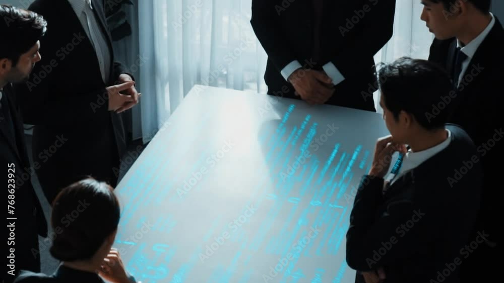 Poster top view of professional business team share idea about coding prompt or programing engineering code
