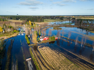Pattijoki river flooding in October, Raahe, Finland